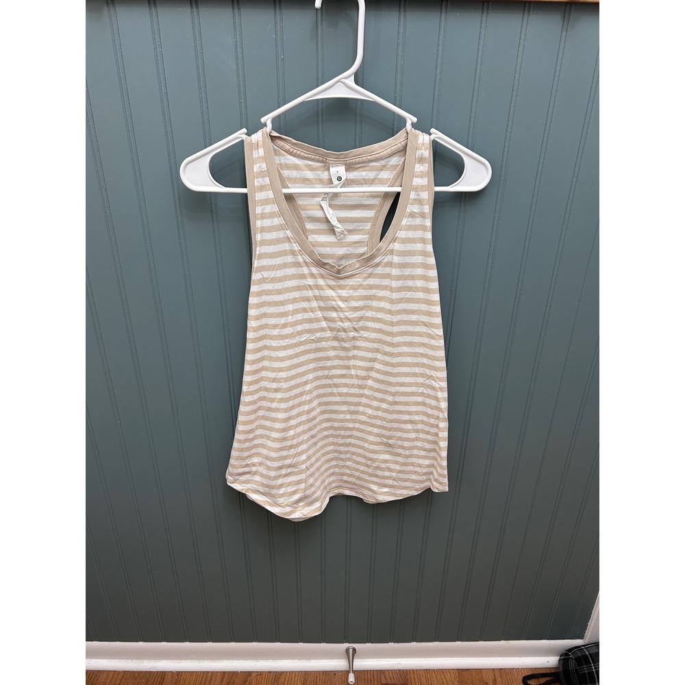 Lululemon Love Tank Top Size 6 Tan White Striped Pima Cotton Racerback LW1CSMS